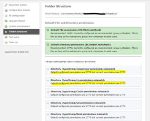 TYPO3 Folder structure Test vor der Korrektur der Dateisystemrechte