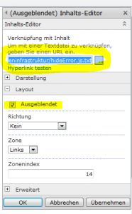 Einstellungen Inhaltswebpart