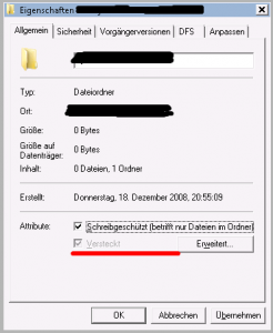 Versteckt Attribut eines Ordners gesetzt aber nicht bearbeitbar