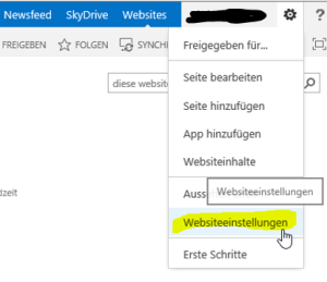 Aufrufen der Websiteeinstellungen einer SharePoint Website