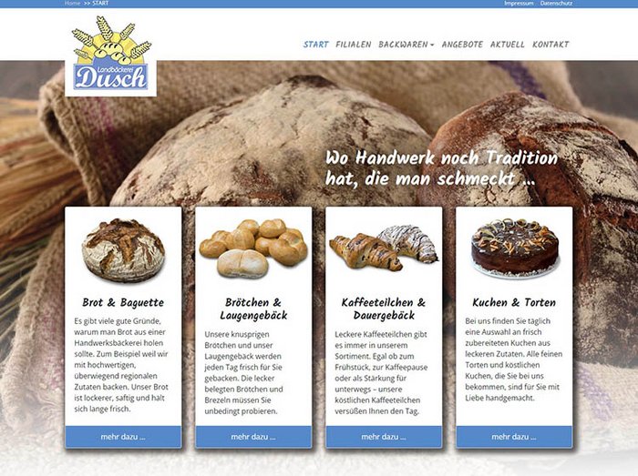 Webdesign Bäckereien, Webseiten Bäckereien